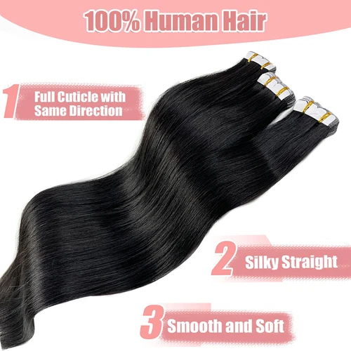 Mini cinta recta en extensiones de cabello humano para mujeres, cinta adhesiva Invisible Real 100% Natural, 16-26 pulgadas