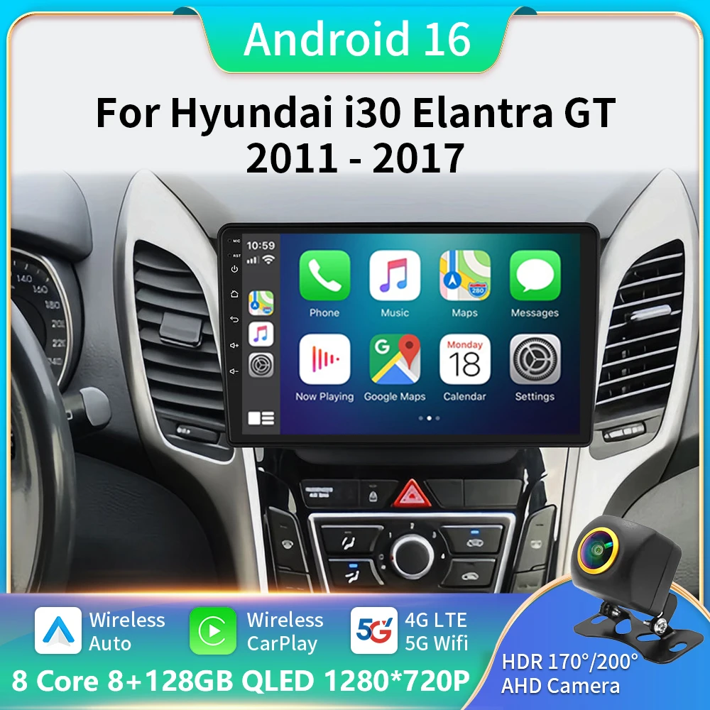 

Car Radio Android 16 Carplay Auto For Hyundai I30 Elantra GT 2011-2017 GPS Navigation Multimedia Player 5G+WIFI Stereo BT DVD