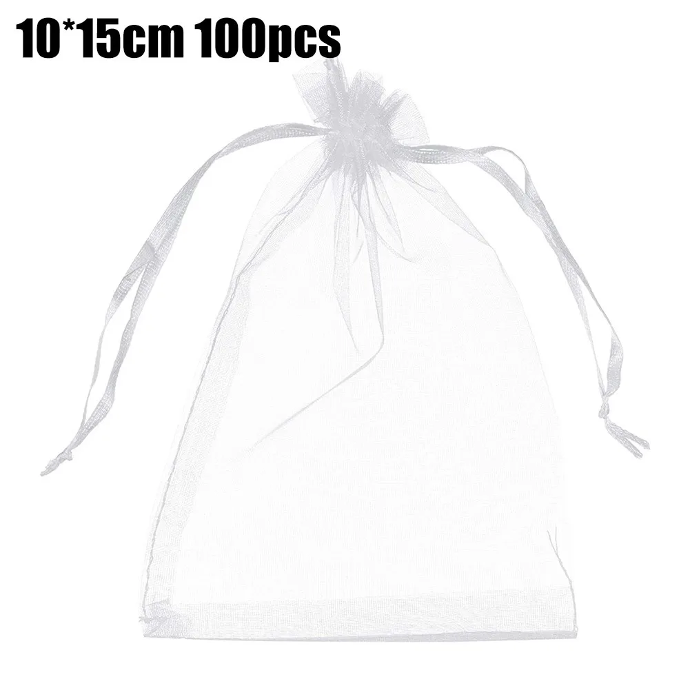 100pcs/lot Organza Gift Bag For Jewelry White Drawstring Pouches For Wedding Christmas Candy Gift Bags Jewelry Packing