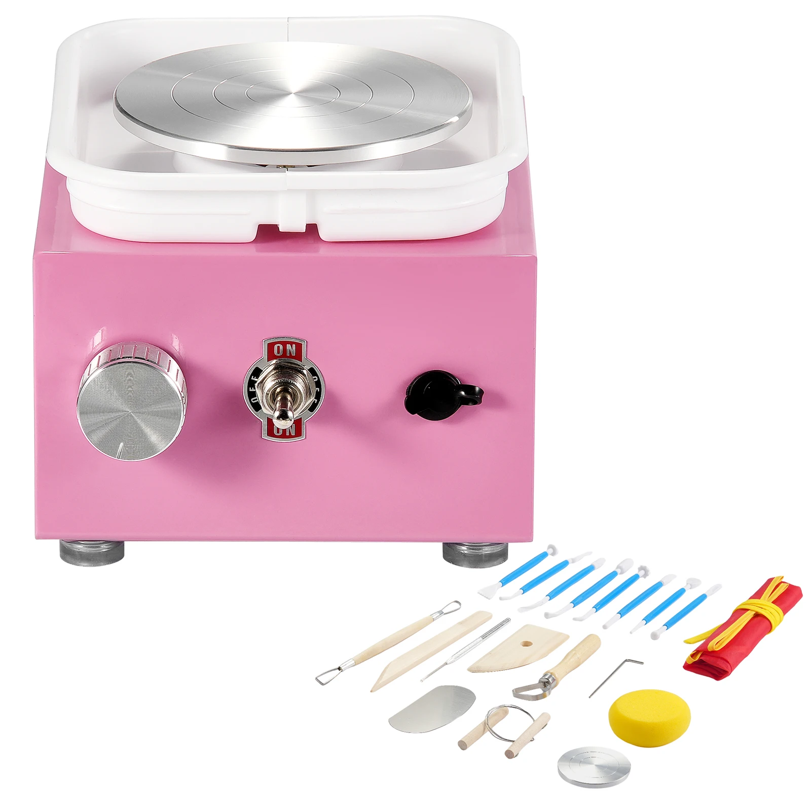 SucceBuy Mini Pottery Wheel 0-320RPM Adjustable Speed Detachable Basin 2.56in/3.94in 2 Turntables Art Craft Work Home DIY Pink