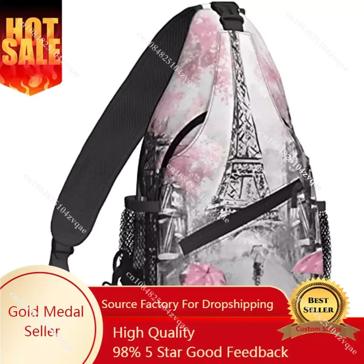 Eiffel Tower Pink Lovers In Paris Chest Bag Shoulder Bag Lightweight One Strap Backpack Multipurpose Travel Hiking Daypack