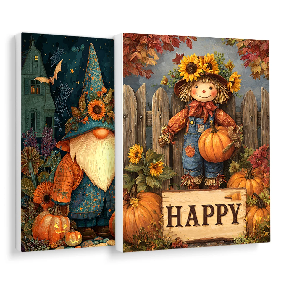 

RUOPOTY Paint By Numbers Scarecrow Pumpkin Halloween Cartoon Character Drawing On Canvas Adult Coloring Acrylic Wall Art Picture