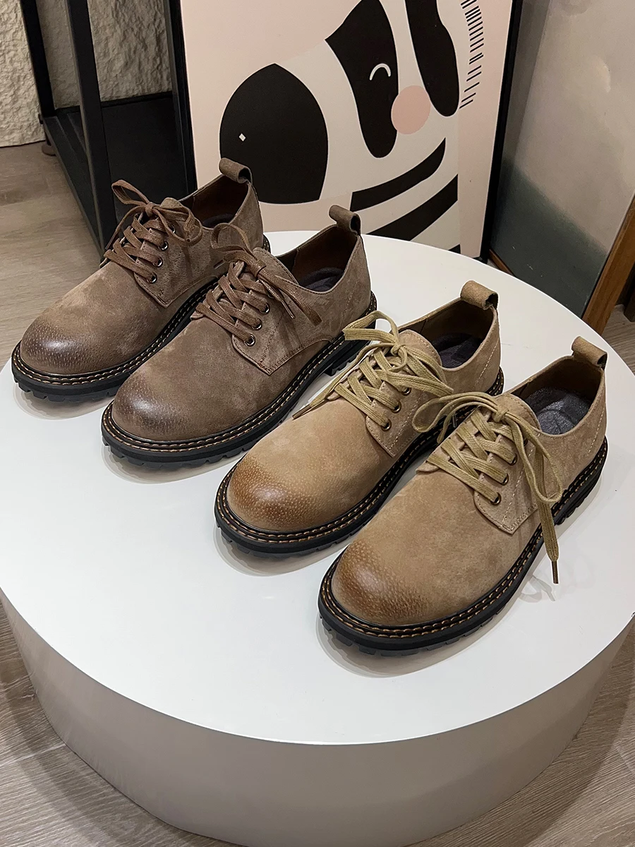 

Retro American Nubuck Leather Men's High-End Outdoor Fashion Breathable Low-Top Casual Shoes Stylish round Toe Flat Heel