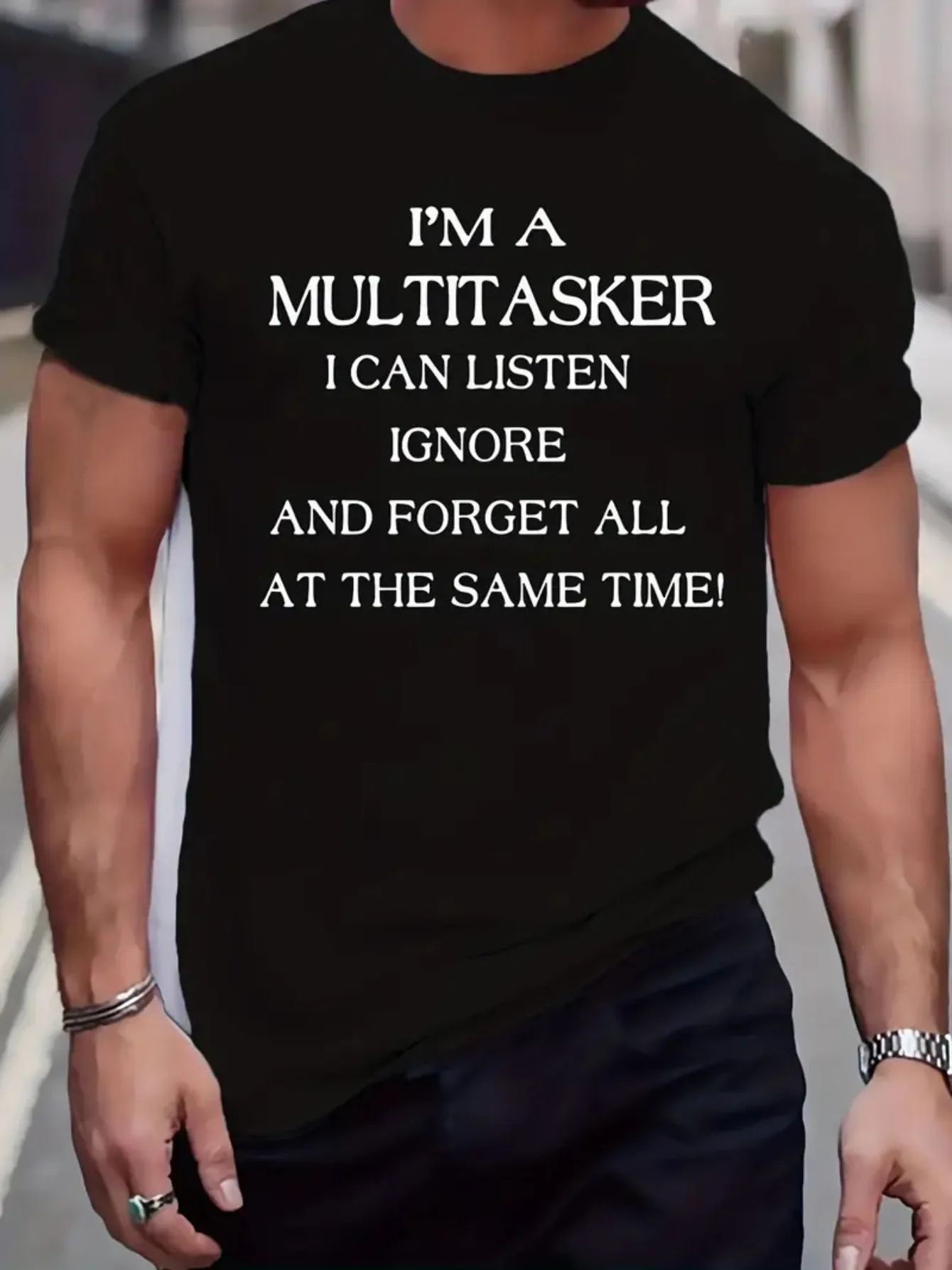 

Men's funny "I'm Doing Multiple Things" printed T-shirt, comfortable and casual round-neck short-sleeved, breathable daily top