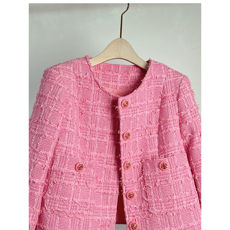 Imagem -05 - Jaqueta Feminina de Manga Comprida de Tweed Cabolsa Rosa com Gola em o Jaqueta Casual Feminina Doce Chique Coreano Azul Francês Fragrância Pequena Alta Qualidade Novo