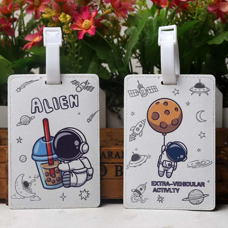 New Creative Milk Tea Alien Travel Accessories Luggage Tag PU Suitcase ID Addres Holder Baggage Boarding Tag Portable Label