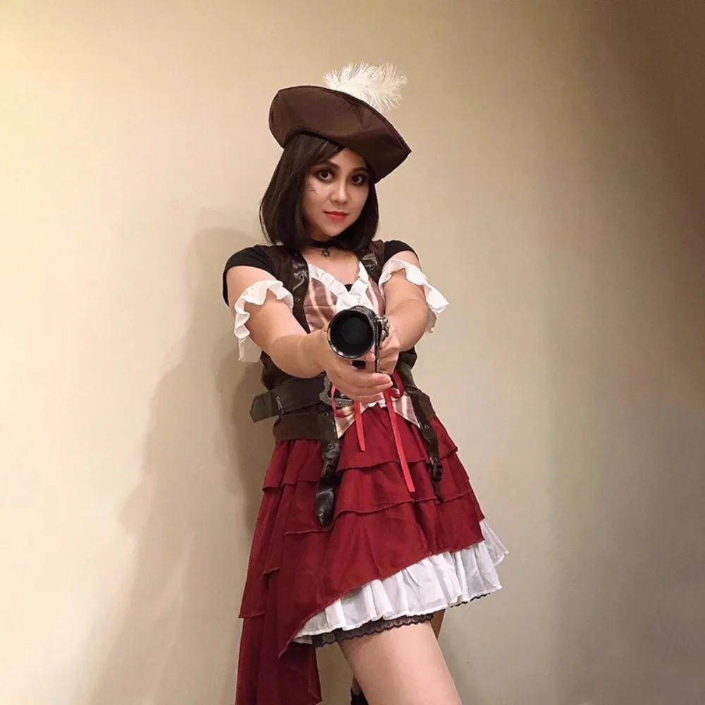 زي القراصنة المرأة مثير المرأة القراصنة رومبير فستان الزي مع قبعة حزام باندانا مشد الملحقات