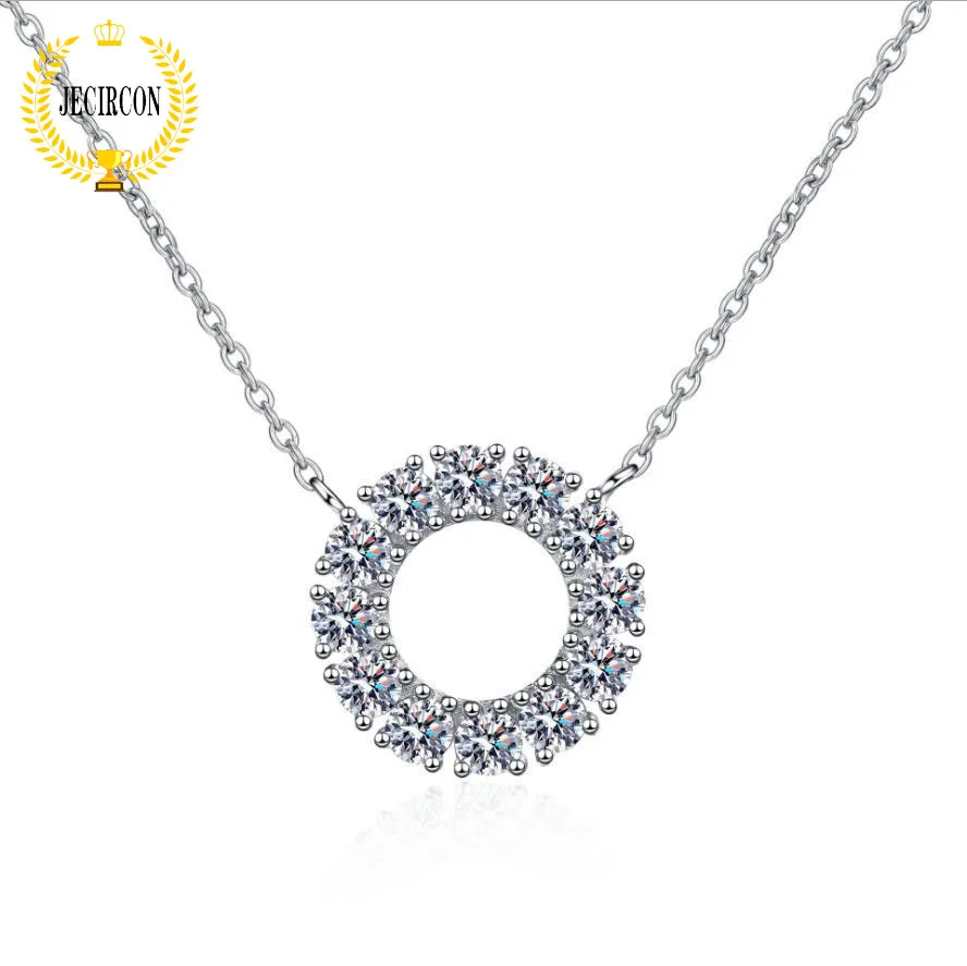 

JECIRCON-925 Sterling Silver Moissanite Necklace for Women Single 0.1 Carat Round Circl Lab Diamond Pendant Simple Party Jewelry