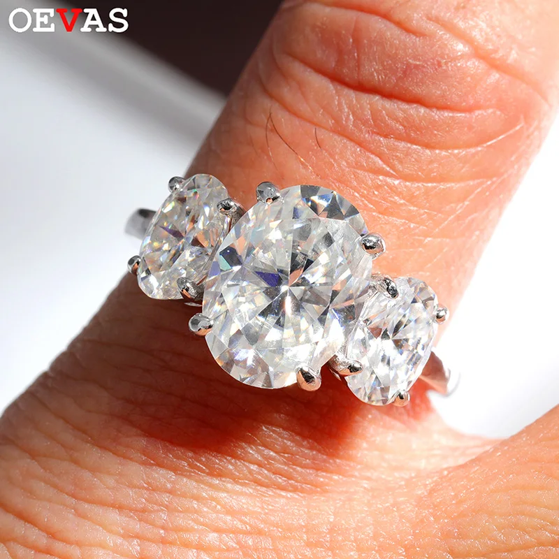 

OEVAS 2ct 4ct полный муассанит с тремя камнями кольца для женщин S925 стерлингового серебра обручальные кольца ювелирные изделия