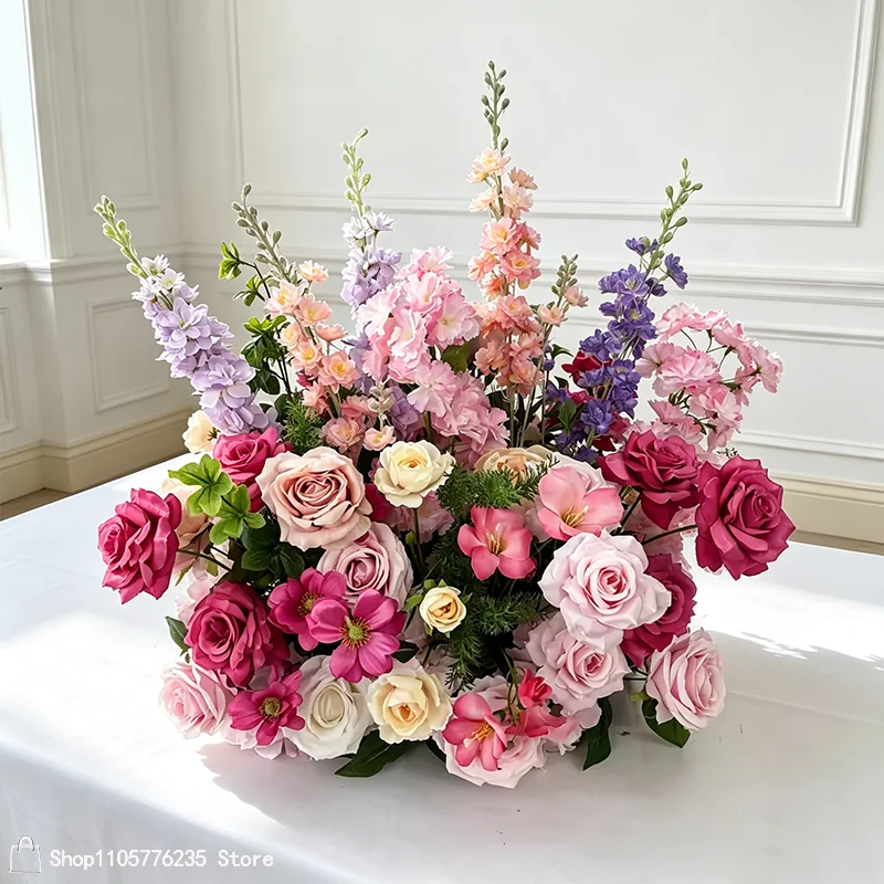 Künstliche rote, rosa, weiße Rosen, Pfingstrosen, Rittersporn, Hochzeitstisch-Mittelstück, Blumenarrangement, Bankett-Esstisch, Heimdekorationsstück – Detail 7