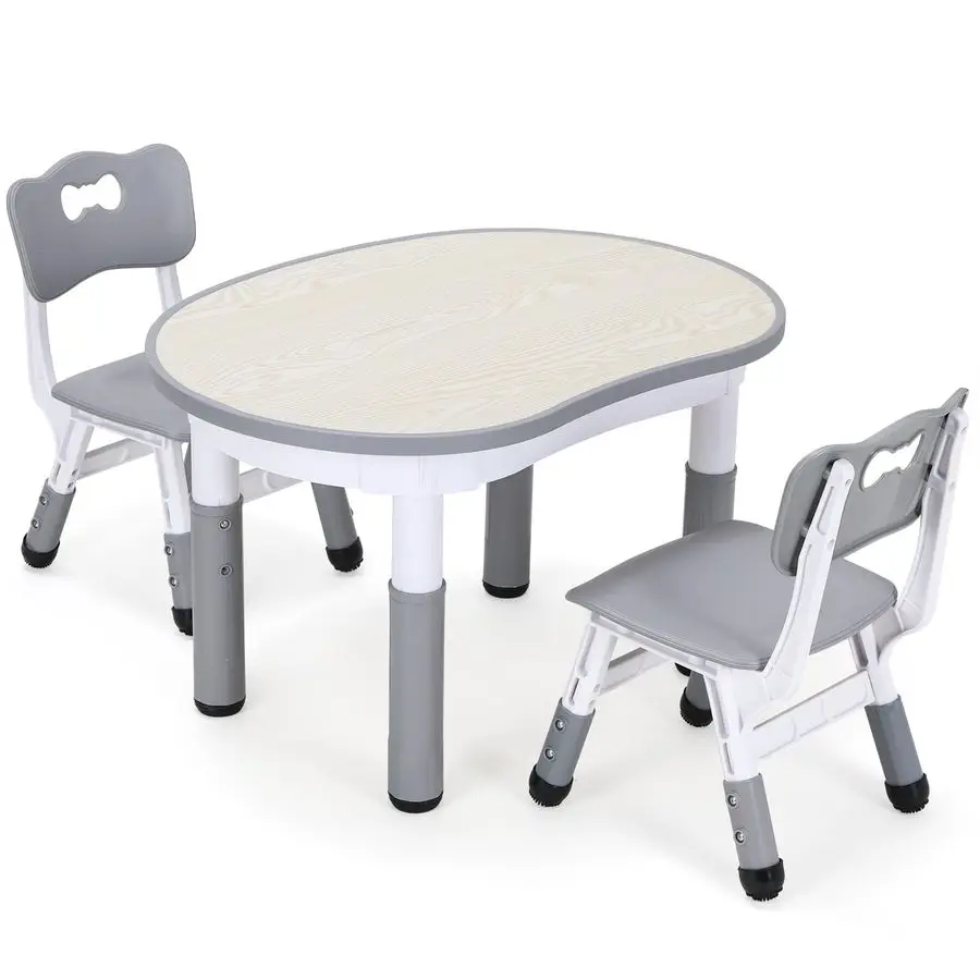 Kids Table with 2 Chair Sets, Height Adjustable PeanutShaped Table and Chair Set for Ages 210, Multifunctional and Easy to Wipe