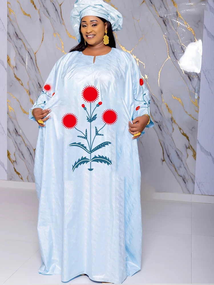 

2024 New African Bazin Robe with Headscarf - Premium Quality, Elegant Design for Cultural Celebrations and Formal Occasions"