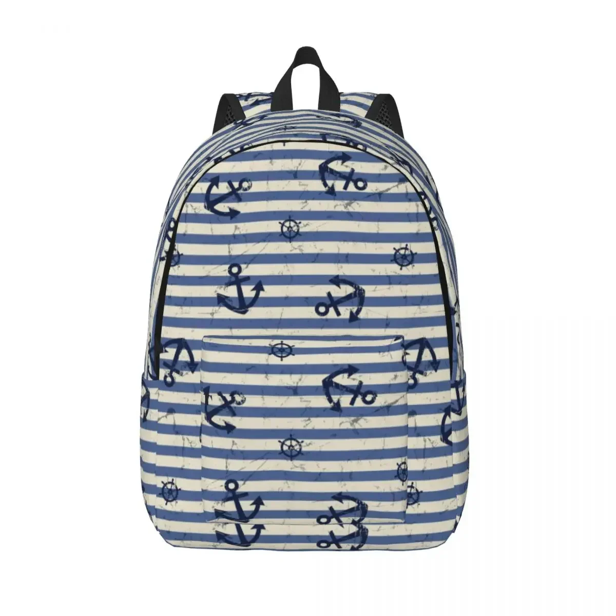 Anchor And Navy Blue Stripes Backpack for Boy Girl Kids Student School Bookbag Canvas Daypack Preschool Kindergarten Bag Hiking