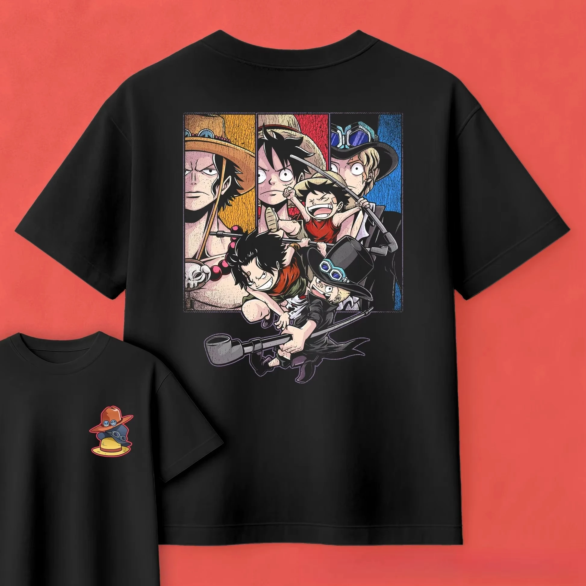 One Piece Anime ASL Brothers Ace Sabo Luffy Printed T-shirt Men's and Women's T-shirt Men's Top Sports T-shirt 2026 Summer New