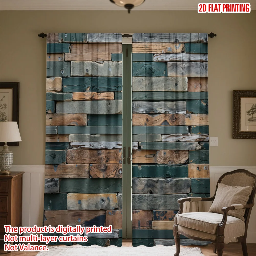 

2D flat printing 2pcs Party Curtains Colorful Wooden Planks Digital Printed Polyester Drapes Festive Curtains Perfect for Indoor