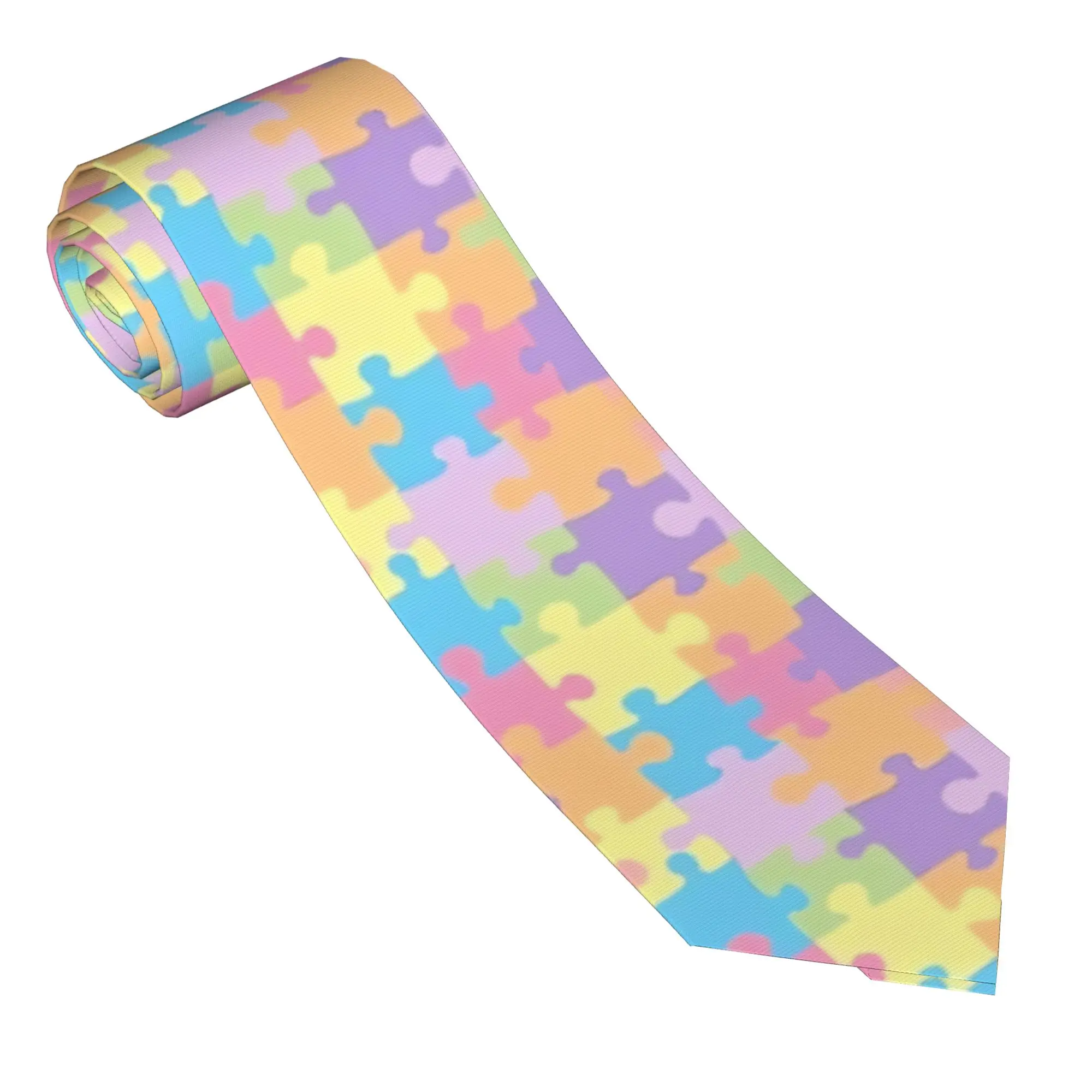 Corbata de rompecabezas con diseño de arcoíris pastel, corbatas de negocios unisex para adultos, accesorios de corbata divertidos y kawaii, corbata con patrón de calidad
