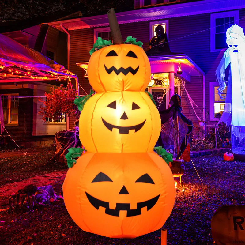 Halloween Inflatable Stacked Pumpkins Blow up Pumpkin Stacked with Build-in LED Lights, Blow up 3 Pumpkins Inflatable Outd