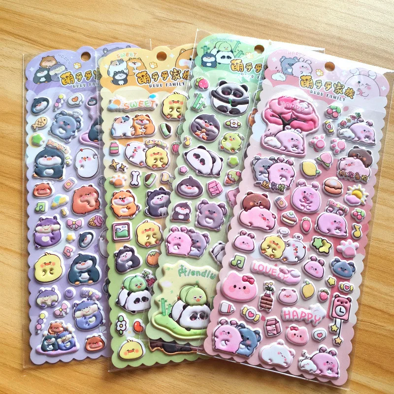 4 Pcs Chubby Animal Family EVA Bubble Stickers Adorable Cartoon Decor Multiple Styles Cute Anime Worlds Store