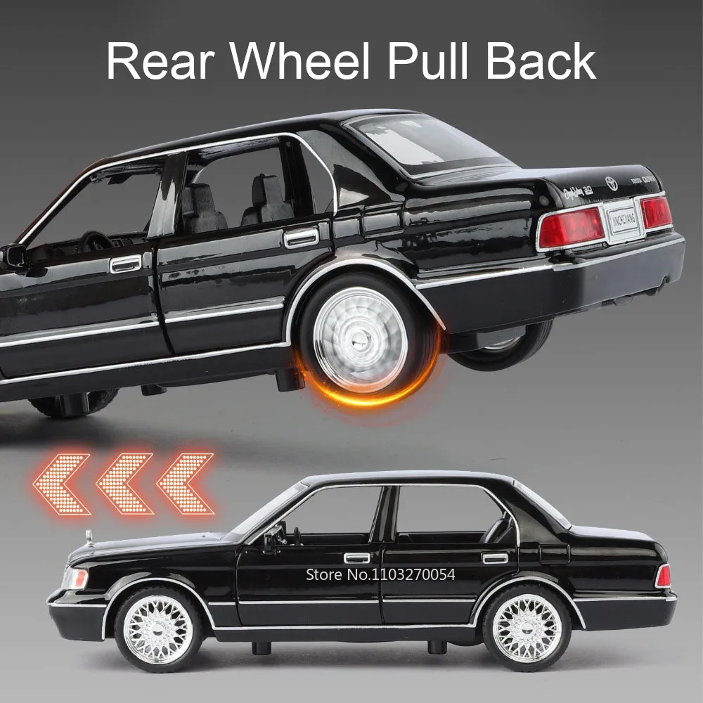 1:32 Crown Hilux coche en miniatura, modelo de aleación, juguetes fundidos a presión, 6 puertas abiertas con luz de sonido, vehículos extraíbles, colección para niños, pasatiempos