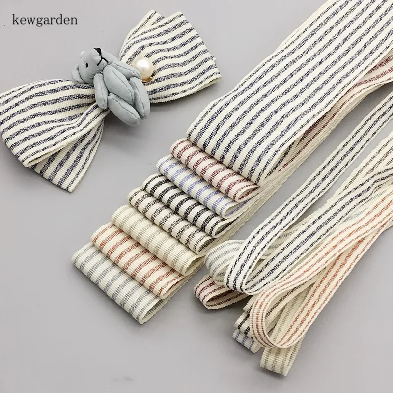 Kewgarden 40mm 10mm Double Colors Stripe Satin Ribbons DIY Bowknot Cotton Ribbon Handmade Tape Garment Accessories Riband 6 Yard