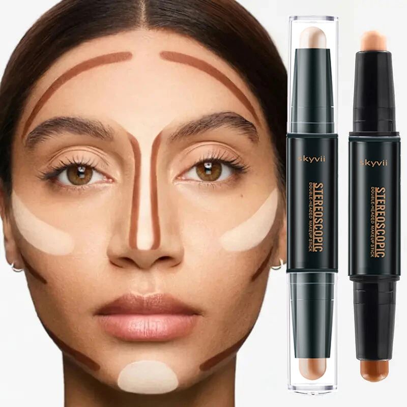 Dual-ended concealer and highlighter stick, used for three-dimensional nose bridge shadow V-face high nose bridge facial makeup