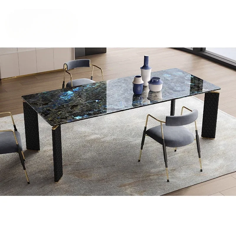 Mesa de comedor rectangular de piedra natural de lujo, ligera, de lujo, para villa, suelo plano grande C