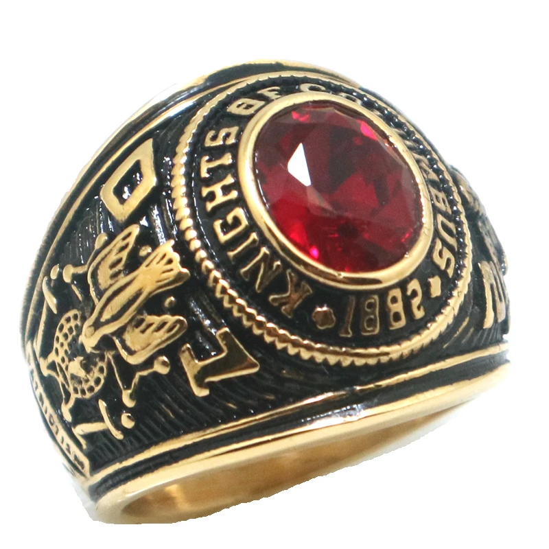 Newest Unisex 316L Stainless Steel Rend Knights of Columbus Christianity Catholicism K of C Brother Gold-Color Ring Since 1882