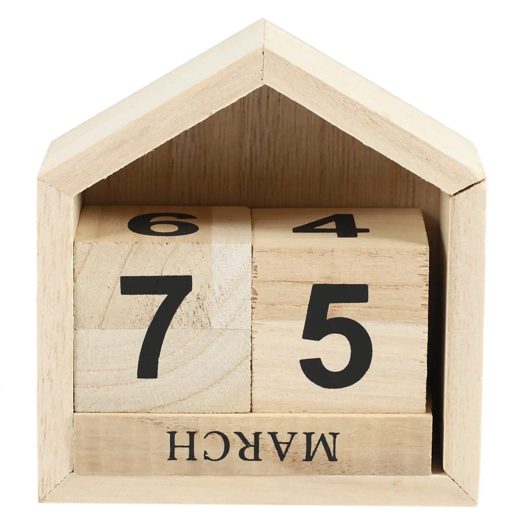 Vintage Shape Calendar Wood Desk Wooden Block Home Office Supplies Decoration -Wood Color