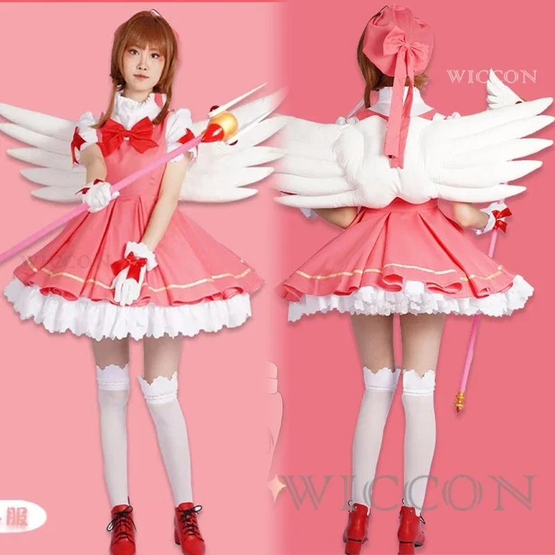 

WAT91 Anime Game Cardcaptor Kinomoto Sakura Battle Lolita Dress Party Uniform Cosplay Costume With Wing Hallowe New 2025