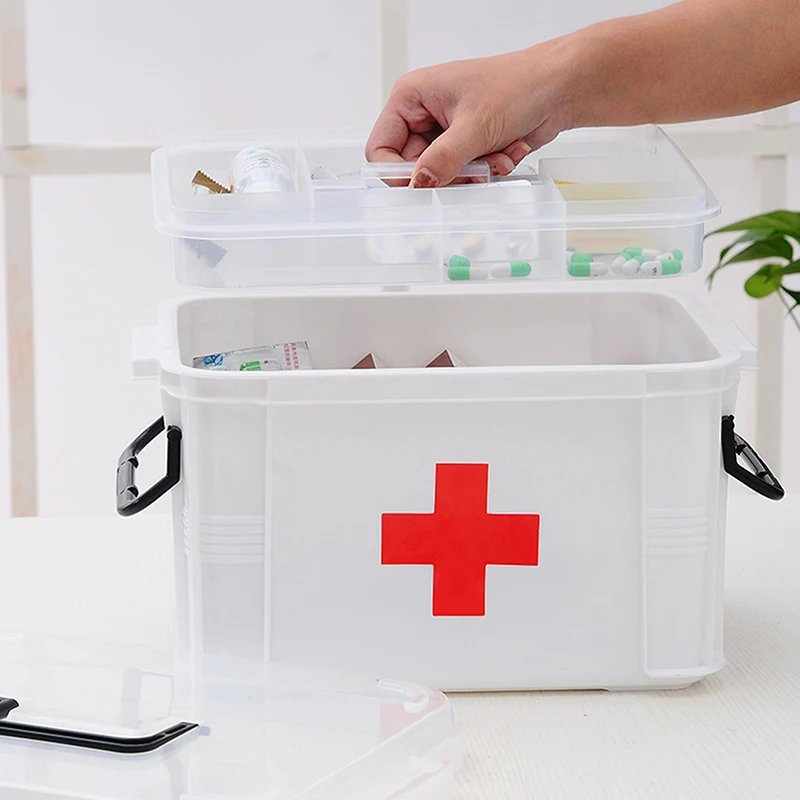 1PC Portable Plastic First Aid Kit Medicine Storage Box Household Double Layers Medicine Boxes Medical Kit Storage Organizer