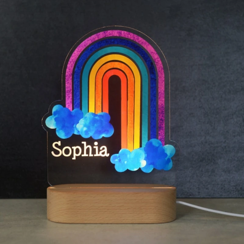 Rainbow Nursery Custom Birthday Gift Personalized Kids Nightlight Colorful Cloud Decor Room Baby Announcement Newborn Xms Gift