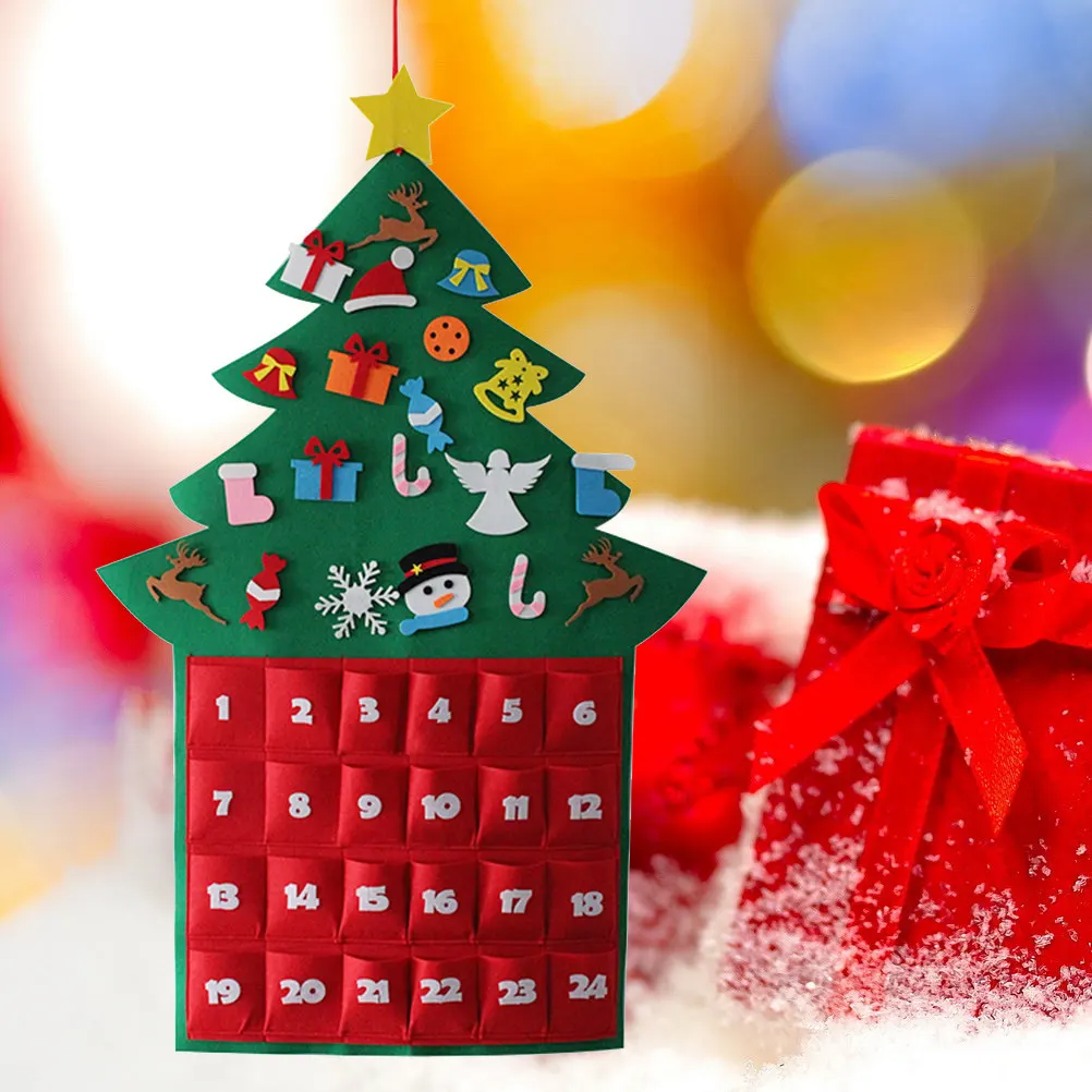 

Войлочный рождественский адвент-календарь темно-зеленого цвета, подвесной, для обратного отсчета до праздника, декор для самостоятельного изготовления, детский календарь для праздничного обратного отсчета
