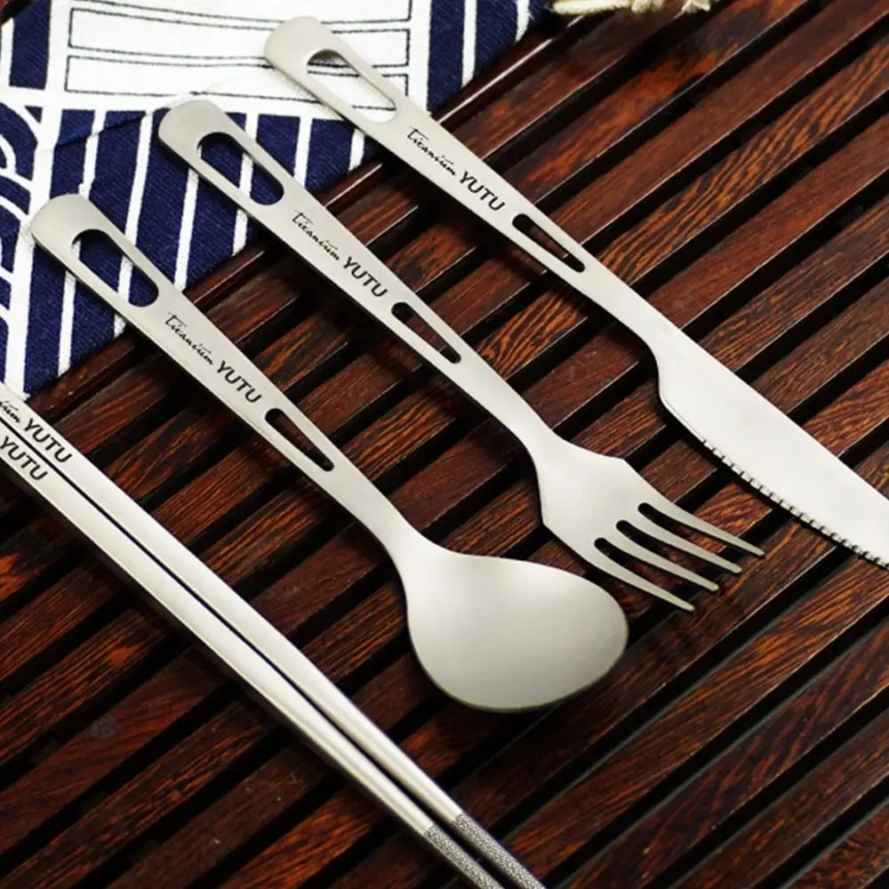 Camping Outdoor Dinnerware Sets Ultralight Travelling Knife Fork Spoon Chopstick Titanium Tableware Flatware Set