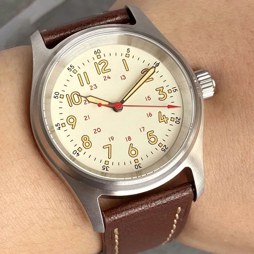 Customized Cream Vintage Dial 36MM NH35 Small Pilot Military Field Style Automatic 20ATM Waterproof Wristwatch Sapphire Glass