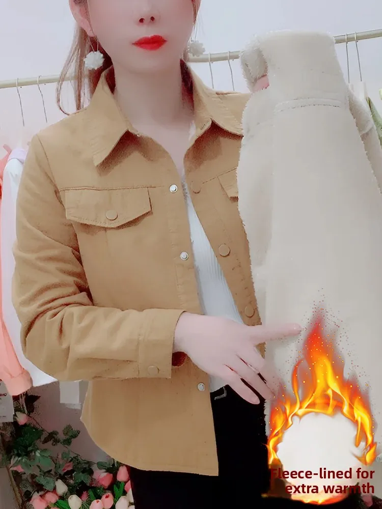 

Thiened Pure Cotton Fce Женский ор Jaet Осень Зима New Faion Long Sve irt Универсальный топ для маленьких фигурок