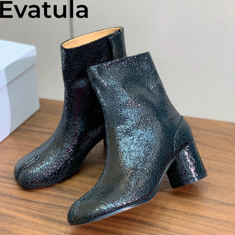 2024 Autumn High Quality Split Toe Round Mid Heels Ankle Boots Women Retro Real Leather Chelsea Boots Fashion Short Boots Femme