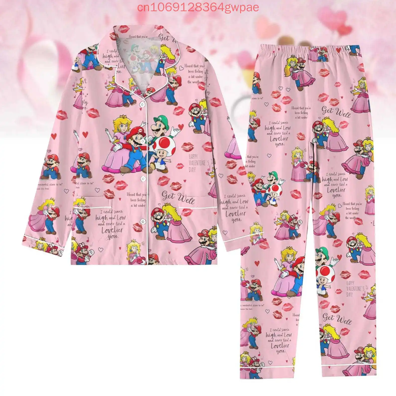 Super Mario Shirt Pajama Set 3d Print New Princess Peach Casual Męska damska koszula z długim rękawem Zestaw piżam rodzinnych