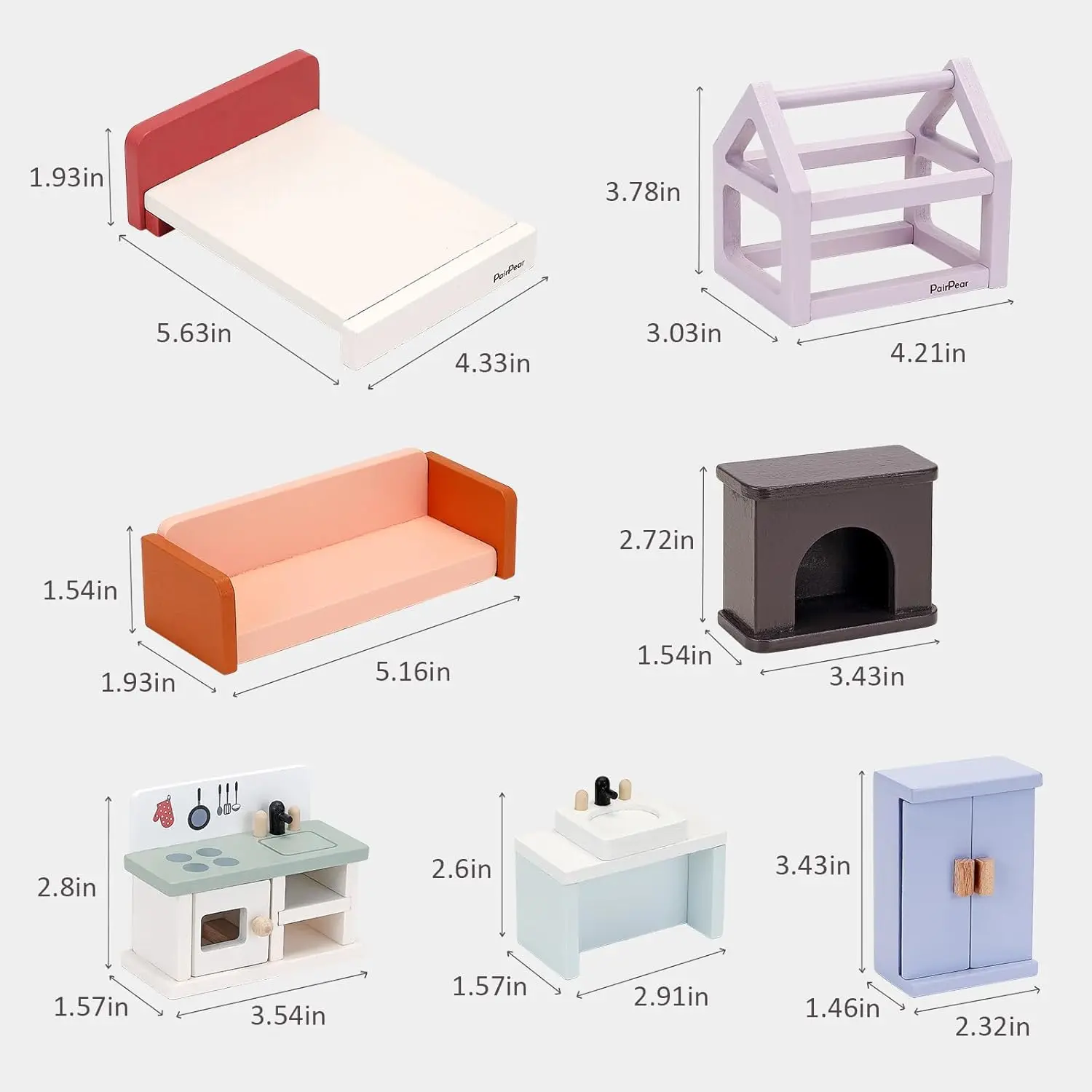 Juego de muebles para casa de muñecas de madera, muebles para muñecas de 56 piezas con 5 kits de habitaciones, dedos de juego, muebles en miniatura para casa de muñecas, Pl de simulación