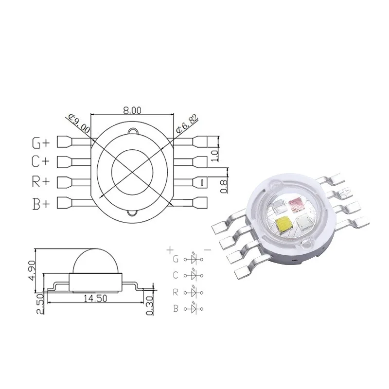 10pc 4W ad alta potenza a colori simulati Lumen RGBW perline lampada 8W Ultra luminoso 8 pin quattro in uno sette colori LED