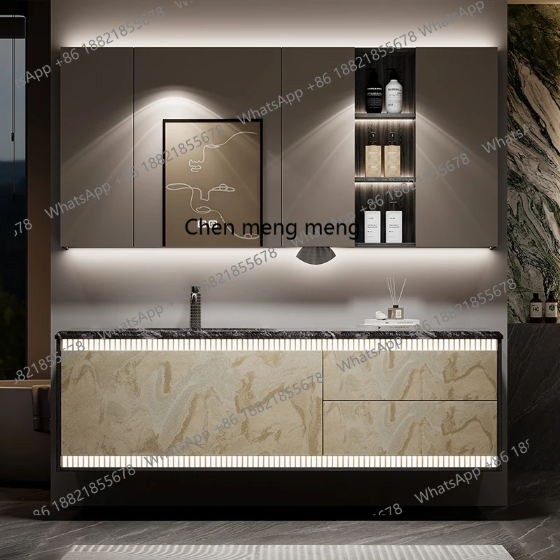 

Light luxury hotel style bathroom cabinet combination marble luxury stone ceramic basin toilet washstand