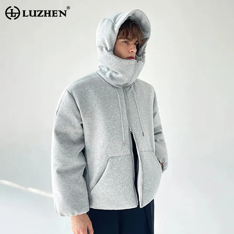 LUZHEN 2025 موضة الشتاء بلون سميكة الدافئة مقنعين سترة سترة الرجال وسيم عالية طوق معطف مبطّن عادية JY5047 #1