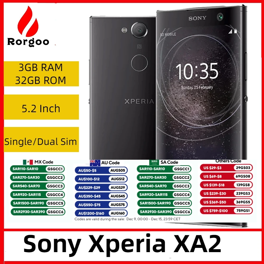 Sony Xperia XA2 h3113 Mobile Phone Octa Core 5.2