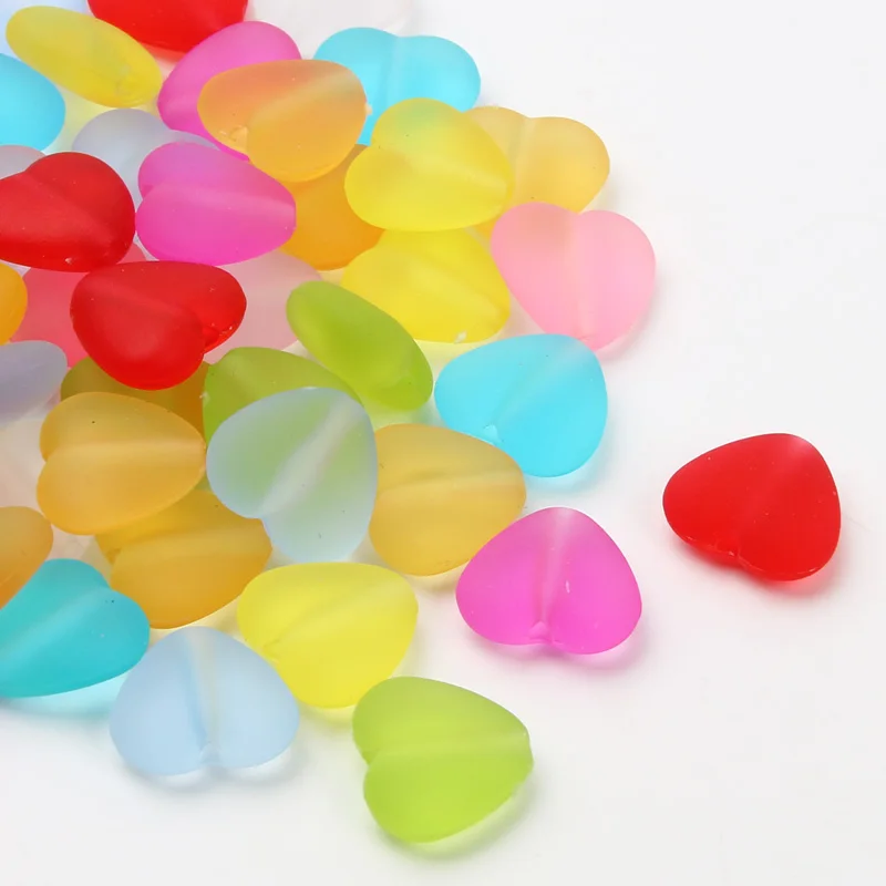 30pcs 9Color Multicolor Matte Heart Shape Acrylic Loose Beads For Jewelry Making Diy Bracelet Necklace Beaded Accessories13x14mm