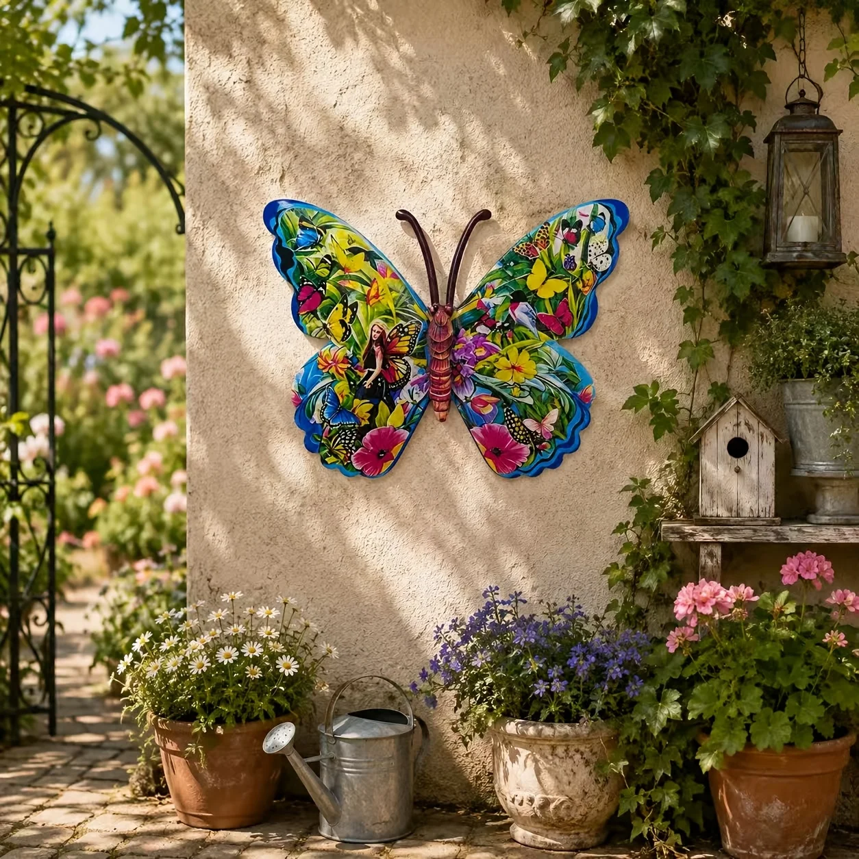 CIFBUY 1pc 15 Inch Large Butterfly Metal Wall Art, Handmade Iron Sculpture, Pre-drilled Hanging Holes, Rustproof