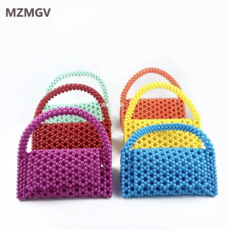 

Spring New Candy Color Women's Hand-beaded Handbag Design Triangular Shape Ladies Colorful Acrylic Bead Clutch Bag Hollow Out