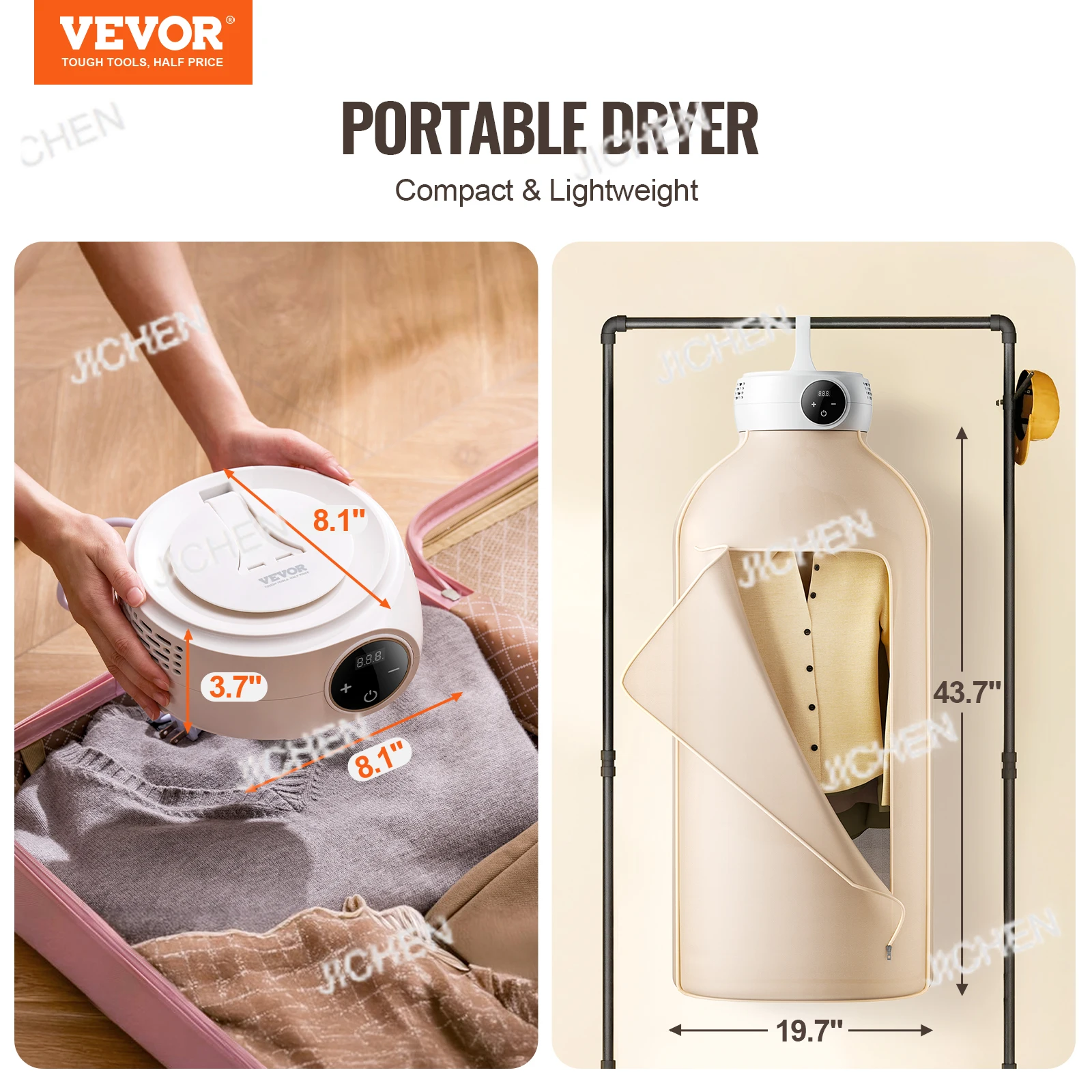 JC مجفف ملابس محمول مع حقيبة مجفف 600 واط مجفف صغير قابل للطي مع مؤقت 5 ساعات وشاشة LED لمسكن الشقق RVs أو الساخن #2