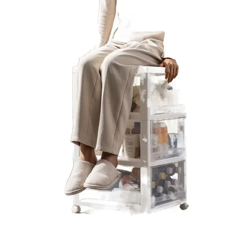 Pull out storage box, drawer style toy storage cabinet, transparent home plastic living room, snack storage