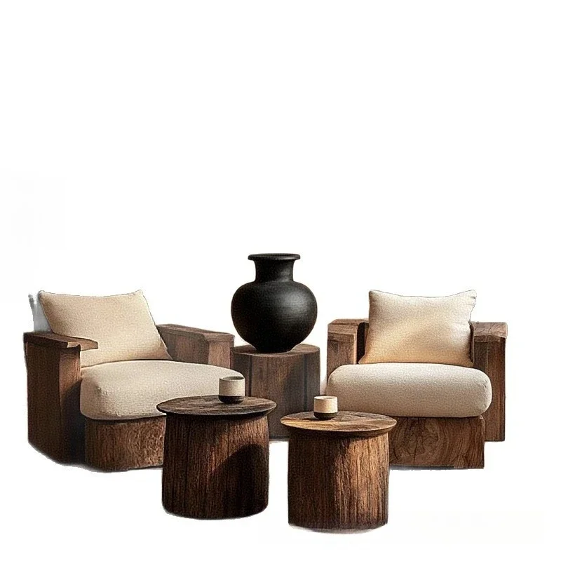 

Small coffee table and chairs three-piece solid wood single leisure chair
