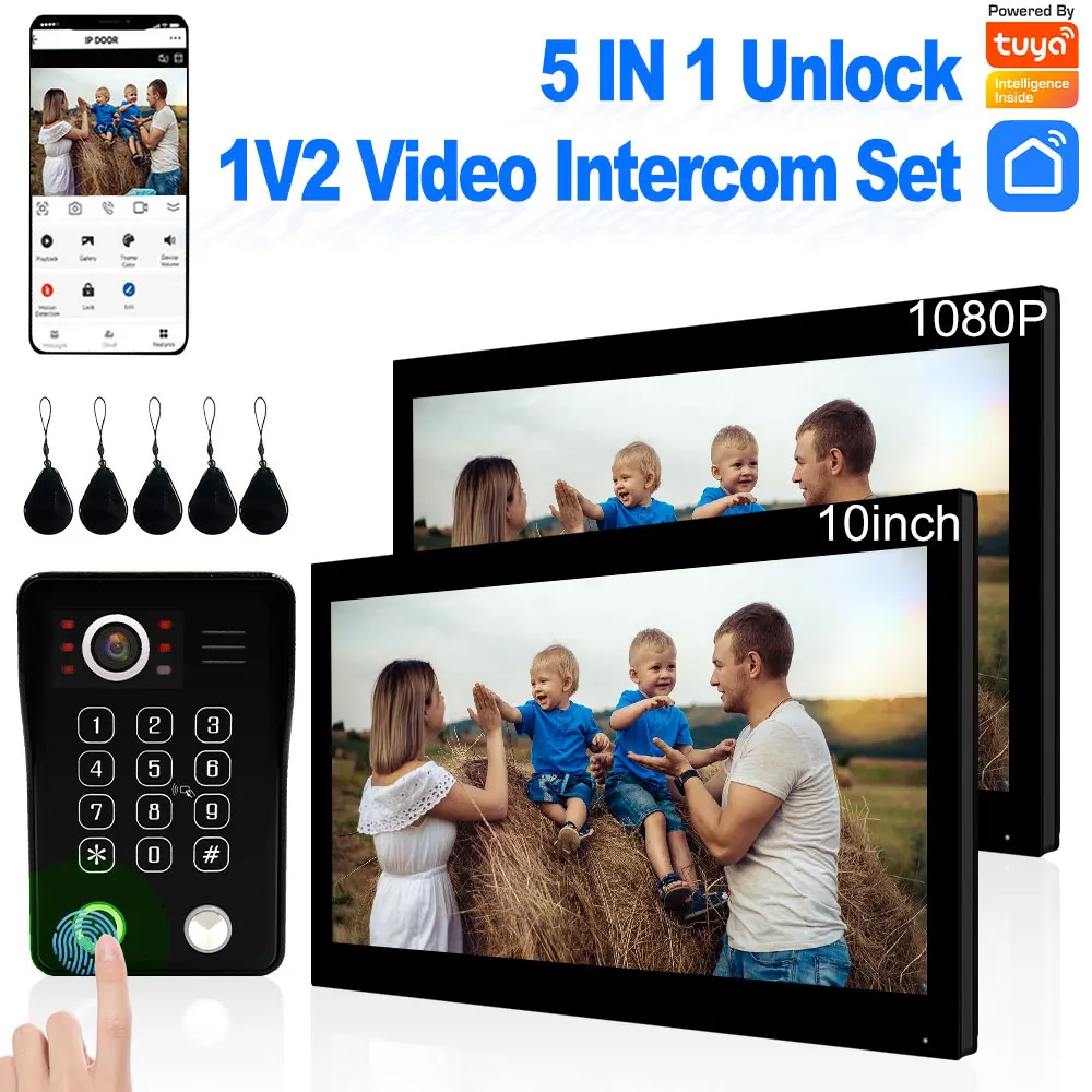 1080P Tuya Smart Home Video Intercom System For Villa Multi Room Doorbell Wifi Fingerprint 5in1 Unlock Security Protect