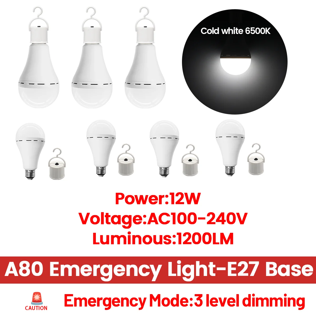 E27 12W LED Rechargeable Bulb White Light 1500mAh  AC100-240V  Emergency Bulb for Home Outdoor Camping Failure Porch Garden Lamp